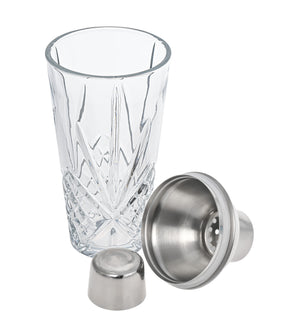 Glass Cocktail Shaker, Martini Shaker with Stainless Steel Lid & Strainer, Bartender Professional Bar Mixing Glass Pitcher Tool Set for Stirring Cocktails, Margarita, Whiskey, Alcohol Drinks, 16oz.