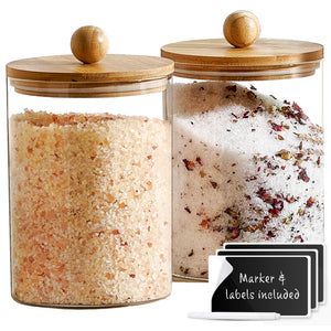 1 Gallon Glass Canister Sets for Kitchen Counter with Airtight Lids + Labels and Marker - Cookie Jars, Food Storage Containers with Bamboo Lids for Pantry, Flour, Sugar - Set of 2