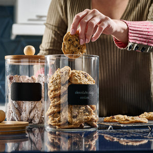 1 Gallon Glass Canister Sets for Kitchen Counter with Airtight Lids + Labels and Marker - Cookie Jars, Food Storage Containers with Bamboo Lids for Pantry, Flour, Sugar - Set of 2