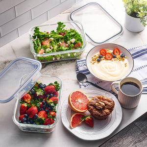 4pc Set of 8 Cup Large Glass Storage Containers with Lids. 2 Airtight, Freezer Safe Food Storage Containers and 2 lids, Pantry Kitchen Storage Containers, Glass Meal Prep Container for Lunch