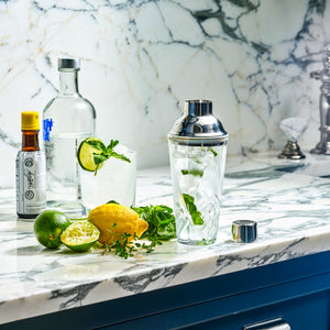 Glass Cocktail Shaker, Martini Shaker with Stainless Steel Lid & Strainer, Bartender Professional Bar Mixing Glass Pitcher Tool Set for Stirring Cocktails, Margarita, Whiskey, Alcohol Drinks, 16oz.