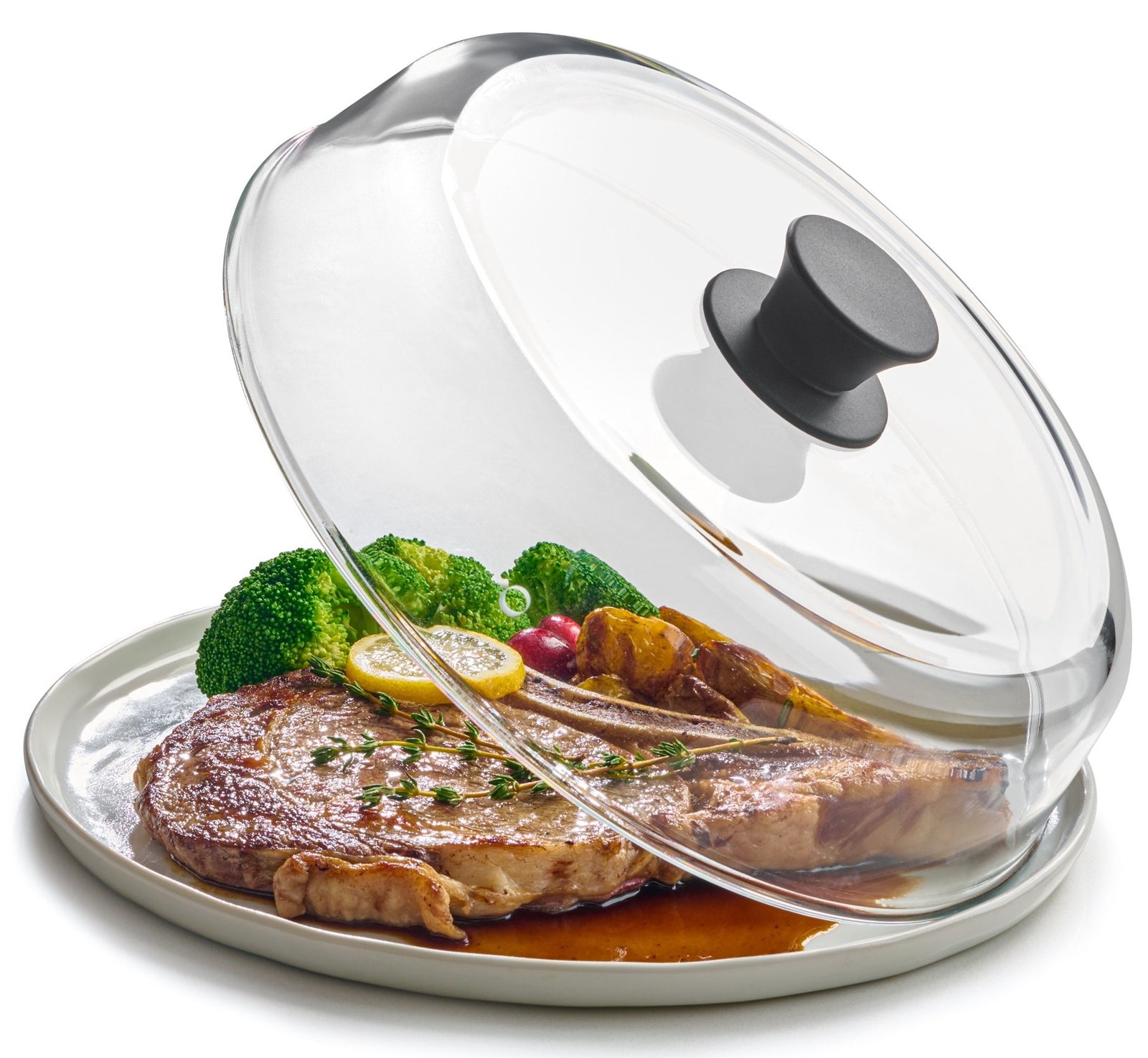 10inch Glass Microwave Splatter Cover for Food - 100% Food Grade BPA & Lead Free - Dishwasher Safe - Cookware & Bakeware Serving Dish Plate Mess Guard Lid with Easy Grip Silicone Handle Knob