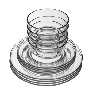 12pc Glass Dinnerware Set - Sleek Round Clear Glass Plate and Bowl Sets - Dishwasher Safe, Bread & Butter Dinner, Dessert, Salad Plates & Serving Cereal Soup Bowls Dishes for Kitchen Dining & Parties