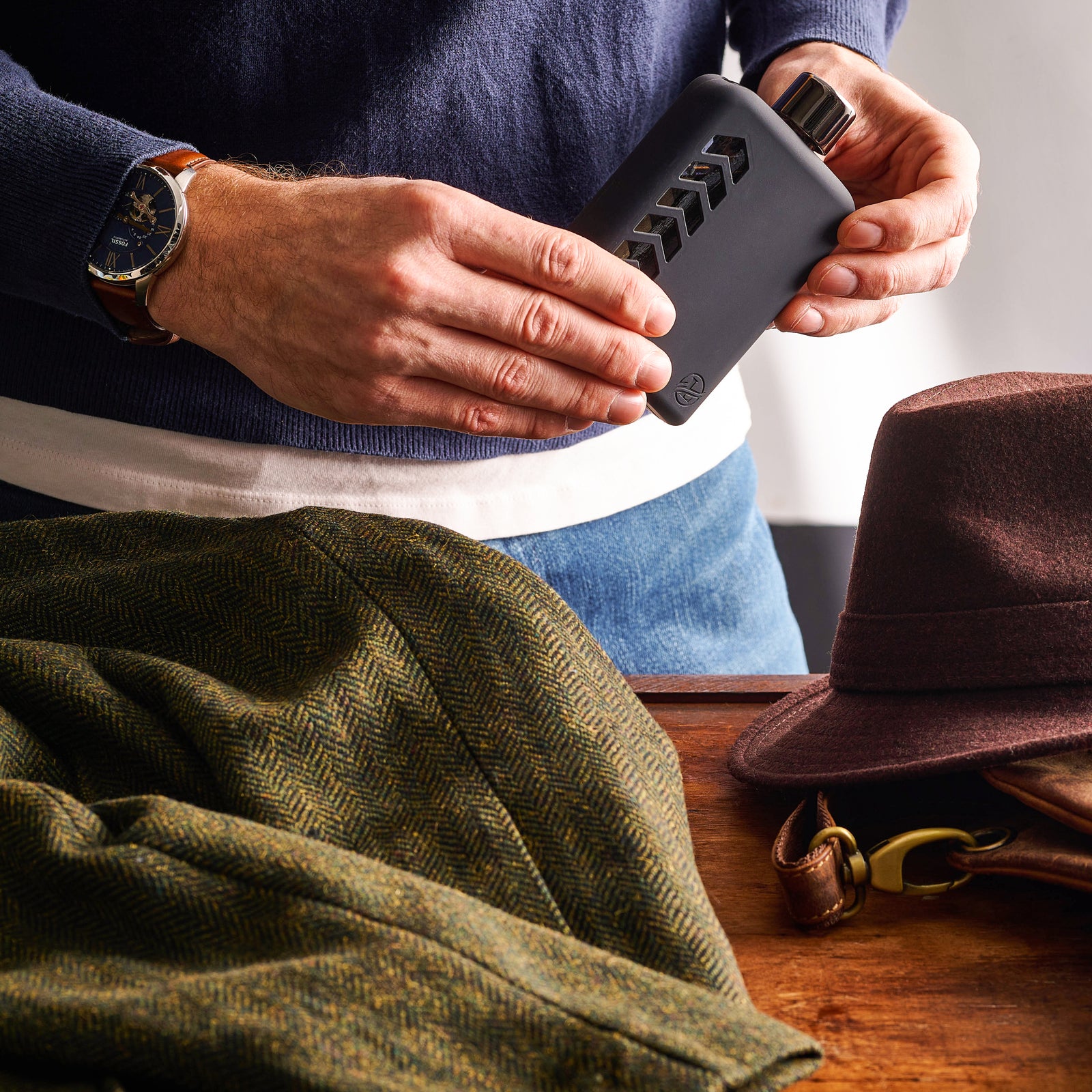 Modern Glass Flask Set - Sturdy Hip Flask with Cork and Silicone Seals for Whiskey, Liquor, Tequila - Includes Metal & Plastic Lids, Funnel, Protective Silicone Sleeves - 100ml.