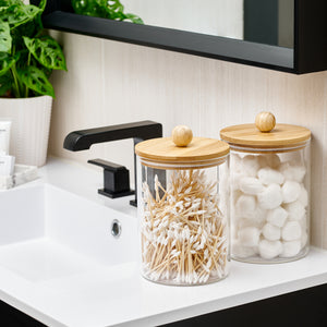 1 Gallon Glass Canister Sets for Kitchen Counter with Airtight Lids + Labels and Marker - Cookie Jars, Food Storage Containers with Bamboo Lids for Pantry, Flour, Sugar - Set of 2