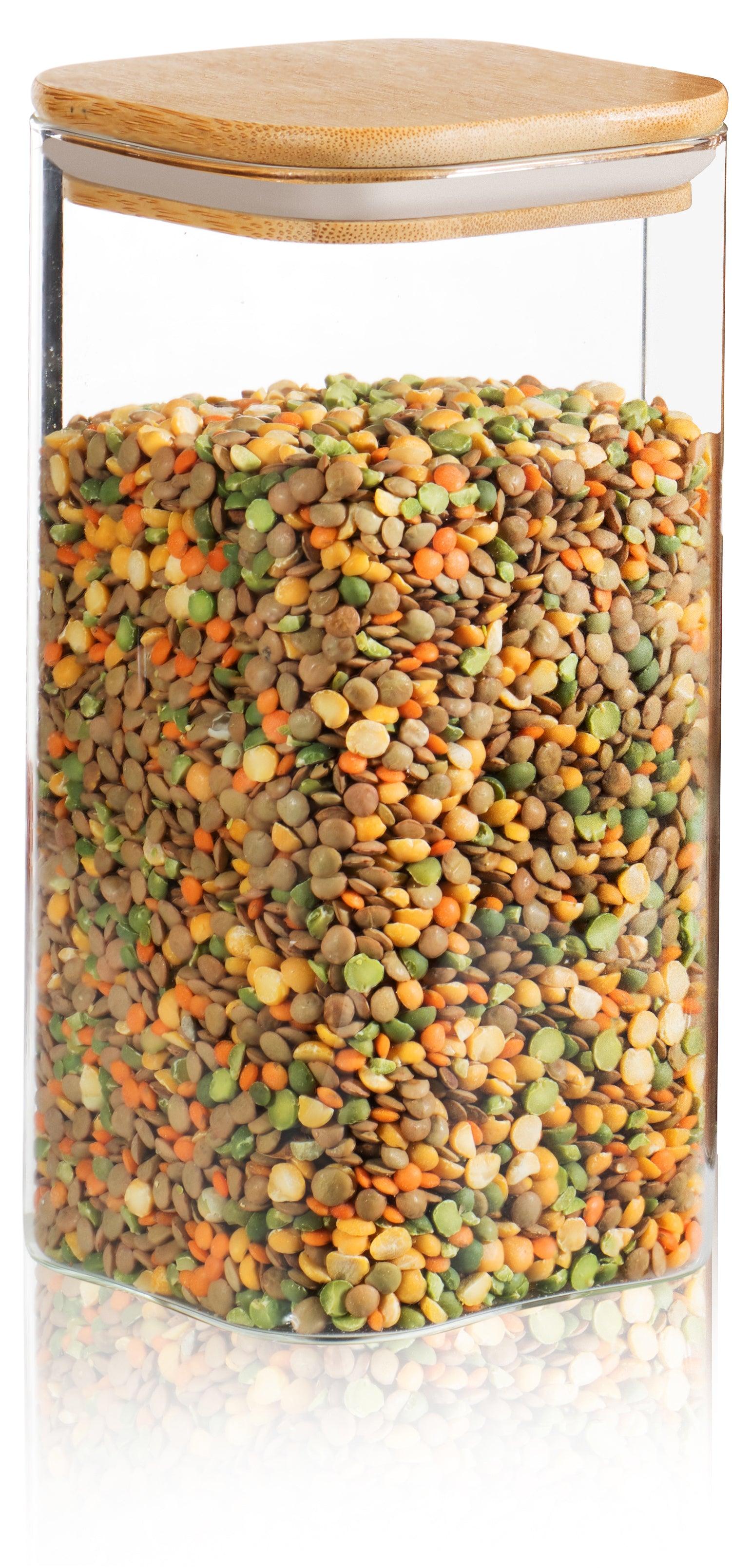 Square Glass Kitchen Canisters with Airtight Bamboo Lids - Le'raze by G&L Decor Inc