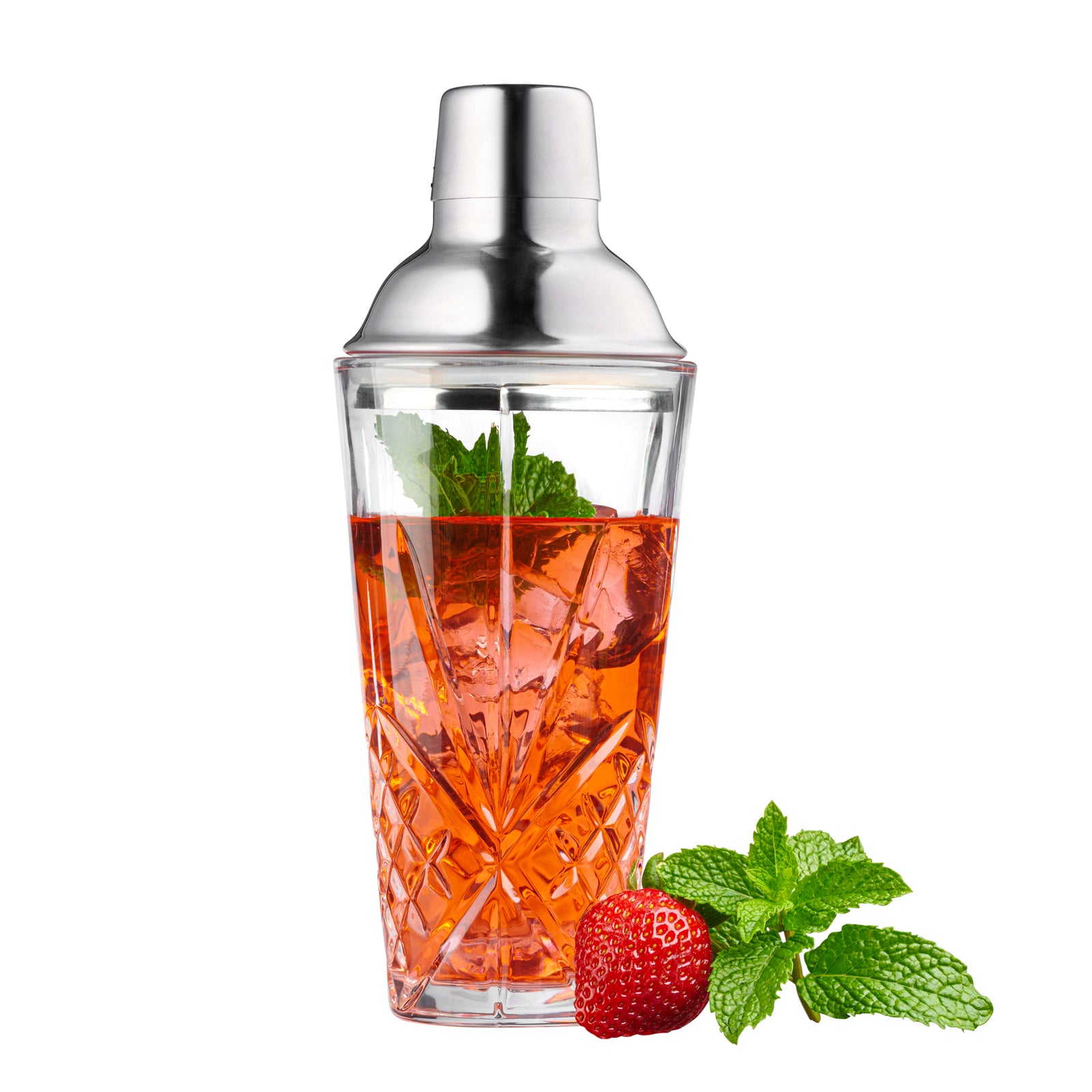 Glass Cocktail Shaker, Martini Shaker with Stainless Steel Lid & Strainer, Bartender Professional Bar Mixing Glass Pitcher Tool Set for Stirring Cocktails, Margarita, Whiskey, Alcohol Drinks, 16oz.