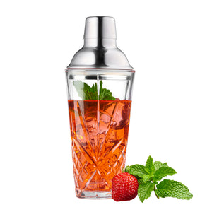 Glass Cocktail Shaker, Martini Shaker with Stainless Steel Lid & Strainer, Bartender Professional Bar Mixing Glass Pitcher Tool Set for Stirring Cocktails, Margarita, Whiskey, Alcohol Drinks, 16oz.