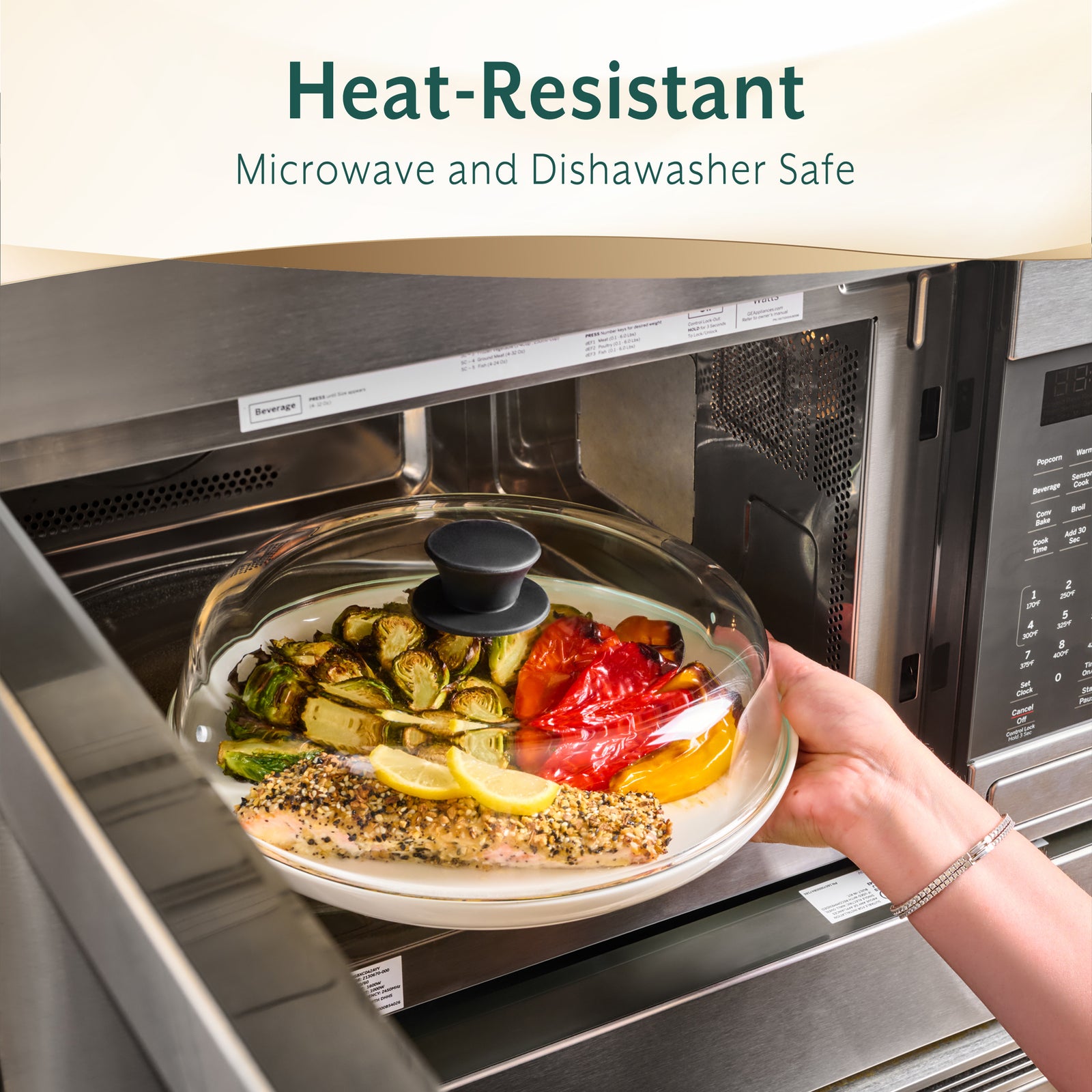 10inch Glass Microwave Splatter Cover for Food - 100% Food Grade BPA & Lead Free - Dishwasher Safe - Cookware & Bakeware Serving Dish Plate Mess Guard Lid with Easy Grip Silicone Handle Knob