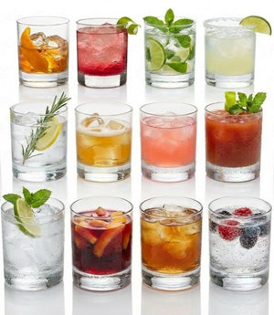 Le'raze Set of 12 Heavy Base Rocks Glass Cups, Elegant Old Fashioned Drinking Glasses Set for Whiskey, Cocktails, Beer and More - Dishwasher Safe, Lead and BPA Free - 10oz.