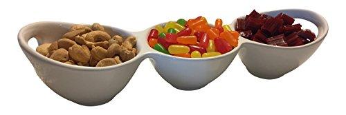 Elegant Pure White 3 Section Divided Bowls Server Relish Tray, with Handles, Buffet Server for Candy, Nuts and Dips. 3-Section Dip and Condiment Server - Le'raze by G&L Decor Inc