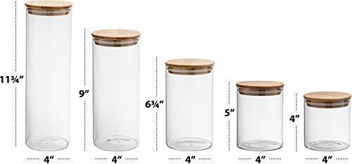 AuroTrends Glass Jars with Bamboo Lids 5Pack, Glass Food Storage Containers  with Lids for Kitchen Storage- Stackable Kitchen Canisters with Stickers