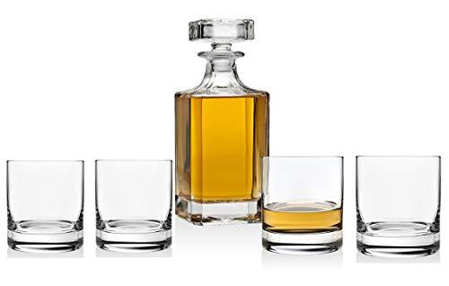 Le'raze Whiskey Decanter & Glasses Set, for Wine, whiskey, & Liquor, Elegant 5pc Set Includes Crystal Whiskey Decanter with Stopper and 4 DOF Glasses - Le'raze by G&L Decor Inc