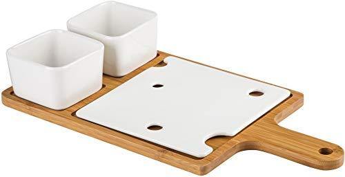Bamboo Cheese Board Set, Wood Paddle Serving Board with Two Square Serving Bowls︱Wood Serving Tray For Bread and Cheese - Le'raze by G&L Decor Inc