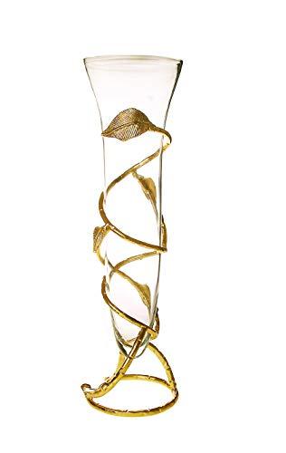 Elegant Glass Vase with Gold Leaf Design for Flowers, Home Décor or Wedding Centerpiece | Decorative Crystal Flower Vase - Le'raze by G&L Decor Inc