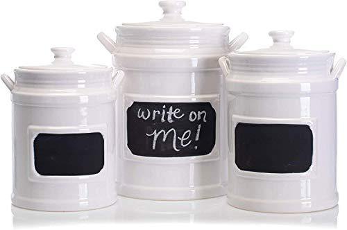 Kitchen Canister Set 3 Piece Airtight Canisters - Ceramic Food Storage Jars for Kitchen and Bathroom | Decorative White Ceramic Canister Set - Le'raze by G&L Decor Inc