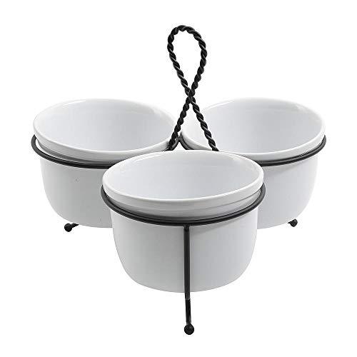 Elegant Relish Tray with White Ceramic Bowl, Gracious Dining Chip and Dip Dish, Buffet Serving Bowl for Candy, Nuts And Dips, 4-piece Food Serving Set - Le'raze by G&L Decor Inc