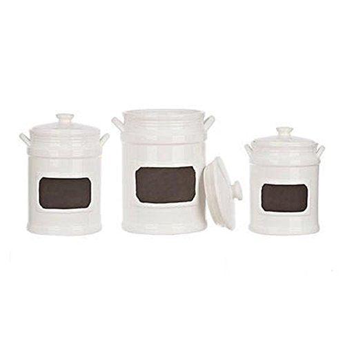 Set of 3 Quality Porcelain Airtight Canister Set - Bathroom or Kitchen Containers, Reusable Chalkboard, White Food Storage Jars - Le'raze by G&L Decor Inc