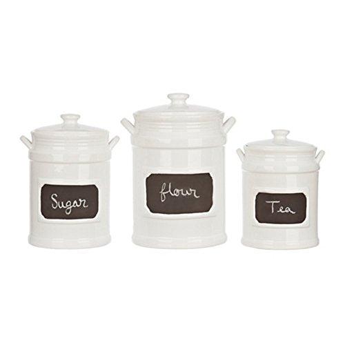 Set of 3 Quality Porcelain Airtight Canister Set - Bathroom or Kitchen Containers, Reusable Chalkboard, White Food Storage Jars - Le'raze by G&L Decor Inc