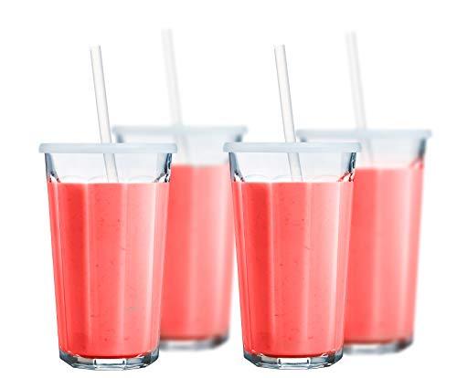 Set of 4 Working Drinking Glasses, Storage Jar with White Lid, 21-Ounce, Large Cooler Glass, All-Purpose Drinking cups - Le'raze by G&L Decor Inc