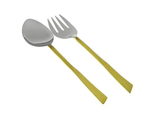 Two Tone Stainless Steel Salad Servers With Matt Gold Handle, 2-piece Salad Server Fork & Spoon Set - Le'raze by G&L Decor Inc
