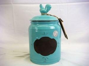 Ceramic Aqua Jar with Lid With Chalkboard With Rooster Finial Lid, Small Canister, Classic Vintage Design for Flour, Sugar, Cookies - Le'raze by G&L Decor Inc