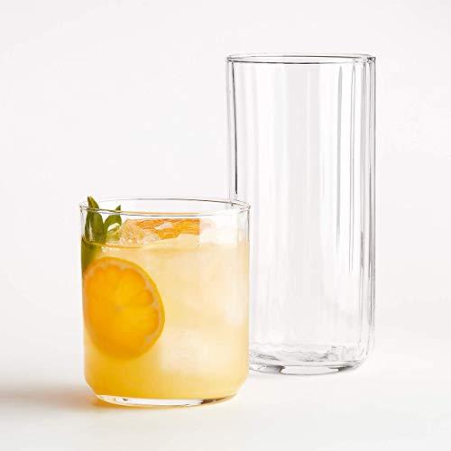 Set of 16 - Classic Line Textured Optic Design Highball Drinking Glasses | Tumbler Drinkware Set of 8 - 16oz. Coolers, and 8 - 10oz. OTRs - Le'raze by G&L Decor Inc