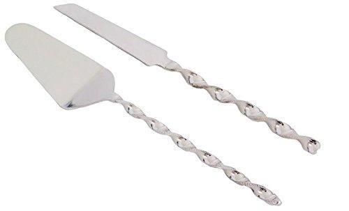 Cake Server Set. 1 Cake Knife and 1 Cake Server.Made of Stainless Steel With Beautiful Beaded Twisted Design. Ideal for Weddings, Parties, Elegant events. - Le'raze by G&L Decor Inc