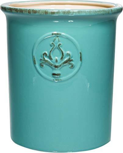 Aqua Utensil Crock With Embossed Medallion 7"h - Le'raze by G&L Decor Inc