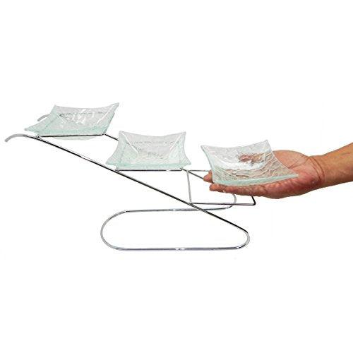 Elegant Food Serving Stand 3 Tier Metal Display with 3 Clear Square Glass Platters | Perfect for Party Foods, Desserts, Fruit and Appetizers - Le'raze by G&L Decor Inc
