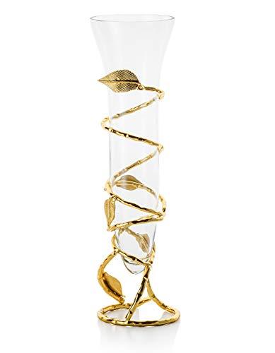 Elegant Glass Vase with Gold Leaf Design for Flowers, Home Décor or Wedding Centerpiece | Decorative Crystal Flower Vase - Le'raze by G&L Decor Inc