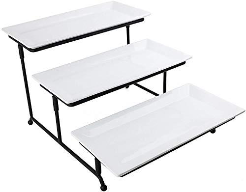 Decorative 3 Tier Serving Stand– Tiered Serving Tray with Three Porcelain Serving platters Perfect for Party Foods, Appetizer, Cake and Fruit – White - Le'raze by G&L Decor Inc