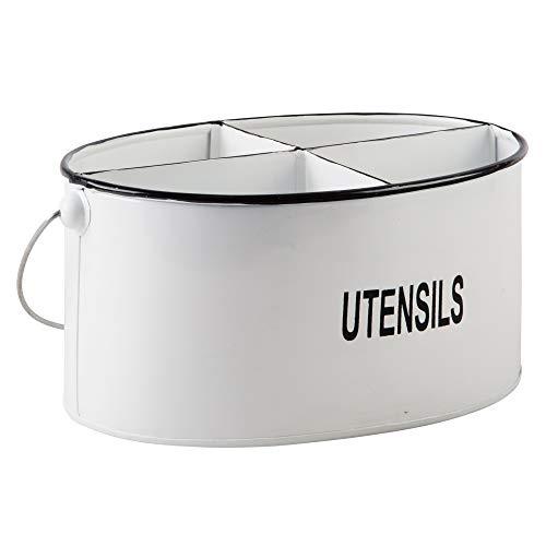 Compartment Kitchen Utensil Holder, White Utensil Caddy with Handle for Cutlery Crock, Countertop Organizer - Le'raze by G&L Decor Inc