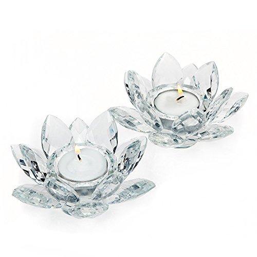 Le’Raze Crystal Votive Candle Holder, Glass Tea Light Lotus Candle Holders, Set of 2, Decoration for Home, Table, Buffet, Desk, Spa, Wedding or Party - Le'raze by G&L Decor Inc