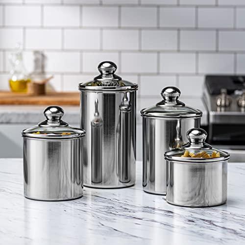 Stainless Steel Kitchen Canister Set, Sugar, Flour, Coffee, Tea