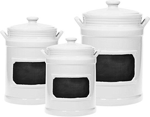 Quality Set of 3 Porcelain Airtight Canister Set - Bathroom or Kitchen Containers, Reusable Chalkboard, White Food Storage Jar - Le'raze by G&L Decor Inc