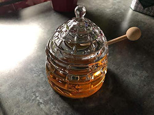 Elegant Honey Jar with Dipper and Lid, Glass Beehive Honey Pot for Honey and Jam - Le'raze by G&L Decor Inc