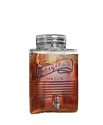 Attractive 2 Gallon Glass Drink Dispenser - 100% Leak Proof - Wide Mouth Easy Filling - Fun Party Outdoor Glassware Beverage Dispenser for Water, Iced Tea, Punch, Cold Drinks, Mason Jar - Le'raze by G&L Decor Inc