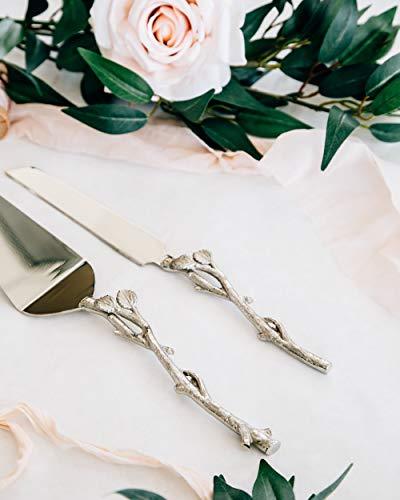 Silver Leaf Cake Knife and Server SET - No Engraving, Rustic Wedding Cake Knife outlet and Server Set, Cake Cutting Ceremony Wedding Set