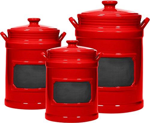 Le'raze Set of 3 Quality Porcelain Airtight Canister Set - Bathroom or Kitchen Containers, Reusable Chalkboard, Red Food Storage Jars - Le'raze by G&L Decor Inc