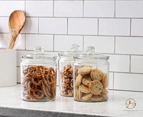 Glass cookie jars for kitchen counter,(3 Pack) 75 oz food storage cani -  Le'raze by G&L Decor Inc