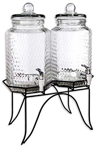Home Essentials Del Sol Hammered Jug Beverage Dispenser with Rack, Set of 2, 10lb, Clear - Le'raze by G&L Decor Inc