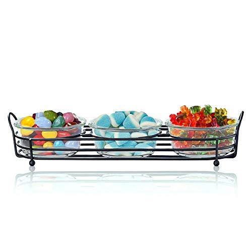 4 Piece Condiment Server Set, Relish Tray with Glass Dip Bowls for Chips and Dip, Candy and Nuts, Elegant Appetizer Serving Set - Le'raze by G&L Decor Inc