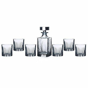 Crystal Straight Line Cut Crystal 7 Piece Square Liquor Whiskey Scotch and Wine Decanter Set. 1 Decanter (740ml). 6 Old Fashioned 6 Oz DOF Glasses - Le'raze by G&L Decor Inc