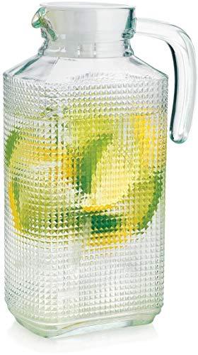 Glass Pitcher With Lid And Spout, 1.8-liter Diamond Cut Design With Handle For Chilled Beverage Homemade Juice, Iced - Le'raze by G&L Decor Inc
