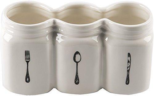 Kitchen Utensil Cutlery Caddy︱Flatware Organizer, Vintage Style Caddy Silverware Holder For Kitchen Countertop Storage, Ceramic Utensil Caddy, Holds Forks, Spoons, Spatula - Le'raze by G&L Decor Inc