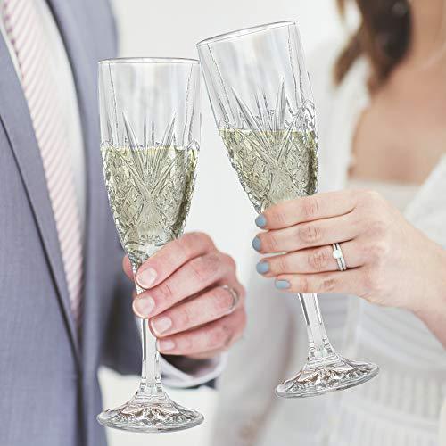 Le'raze Crystal Champagne Toasting Flutes, Elegant Champagne Glasses with Diamond Patterned Design Ideal for Wedding, Party Essentials, Wine Gifts – Set of 4 Stemmed Glass Flutes - Le'raze by G&L Decor Inc