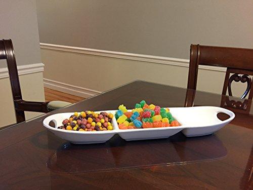 Elegant Pure White Relish Tray 3 Section Divided Bowls Server, with Handles, Buffet Server for Candy, Nuts and Dips. 3-Section Dip and Condiment Server, Oval Divided Serving Dish - Le'raze by G&L Decor Inc