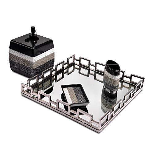 Le'raze Elegant Mirrored Vanity Tray, Decorative Tray with Square Loop Bars for Display, Perfume, Vanity, Dresser and Bathroom, 14 Inch Glass Tray - Le'raze by G&L Decor Inc