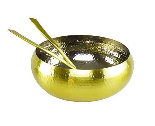 Salad Serving Bowl With Italian Matching Servers,Hammered Matt Gold Large Serving and Mixing Bowl, Decorative 11" Inch 3 Piece Fruit Bowl - Le'raze by G&L Decor Inc